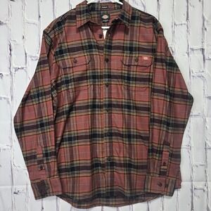 Dickies Men's Relaxed Fit Flex Flannel Shirt‎ Size Medium Moisture-Wicking Plaid